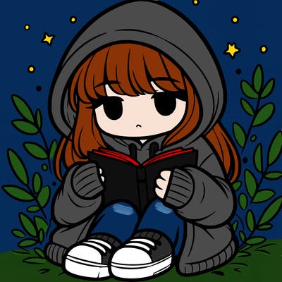girl in oversized hoodie reading a book