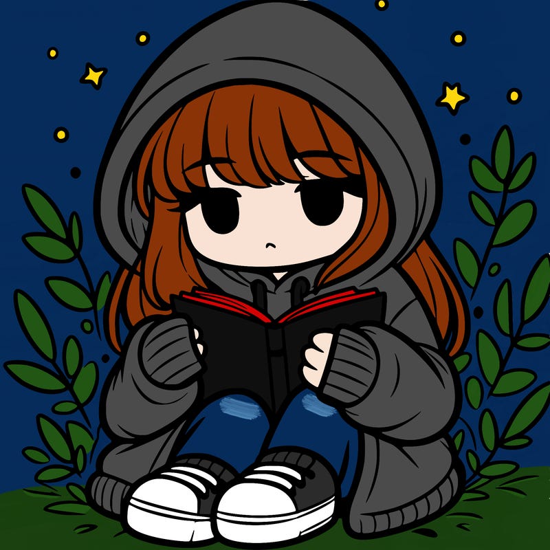girl in oversized hoodie reading a book