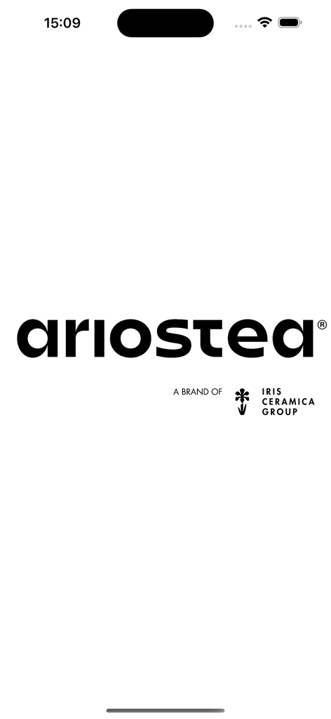Ariostea - Ariostea app splash screen featuring the brand logo and Iris Ceramica Group tagline