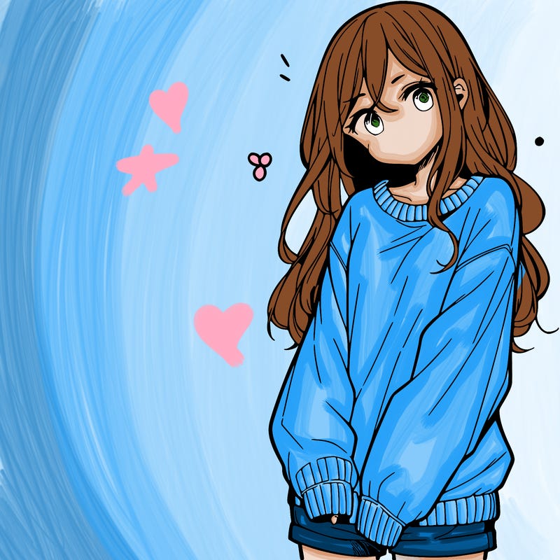 manga teen girl  in a sweater and baggy pants