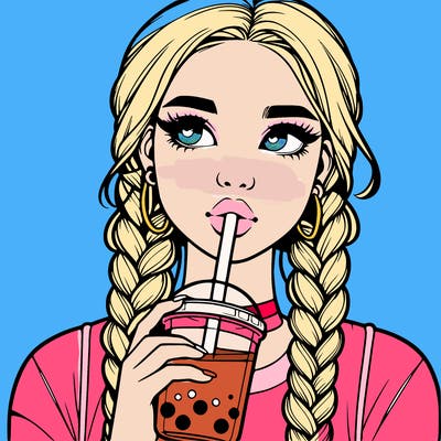 realistic girl with braided hair drinking boba