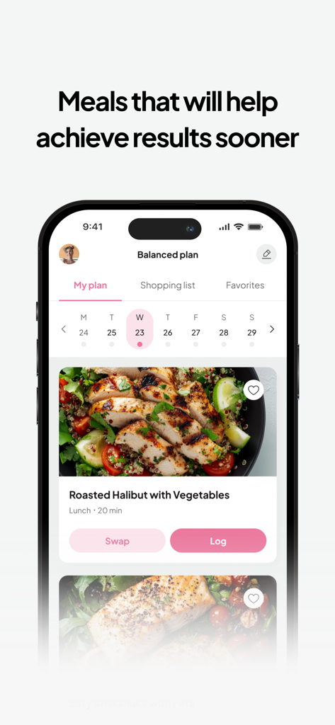 Écran de smartphone montrant un plan de repas équilibré et des recettes saines dans l'application Nordletics