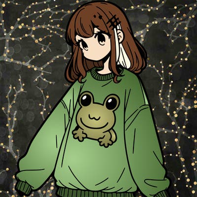 girl wearing frogging sweatshirt