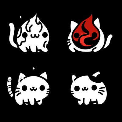 4 cats that represent the different elements, earth, water, air, and fire