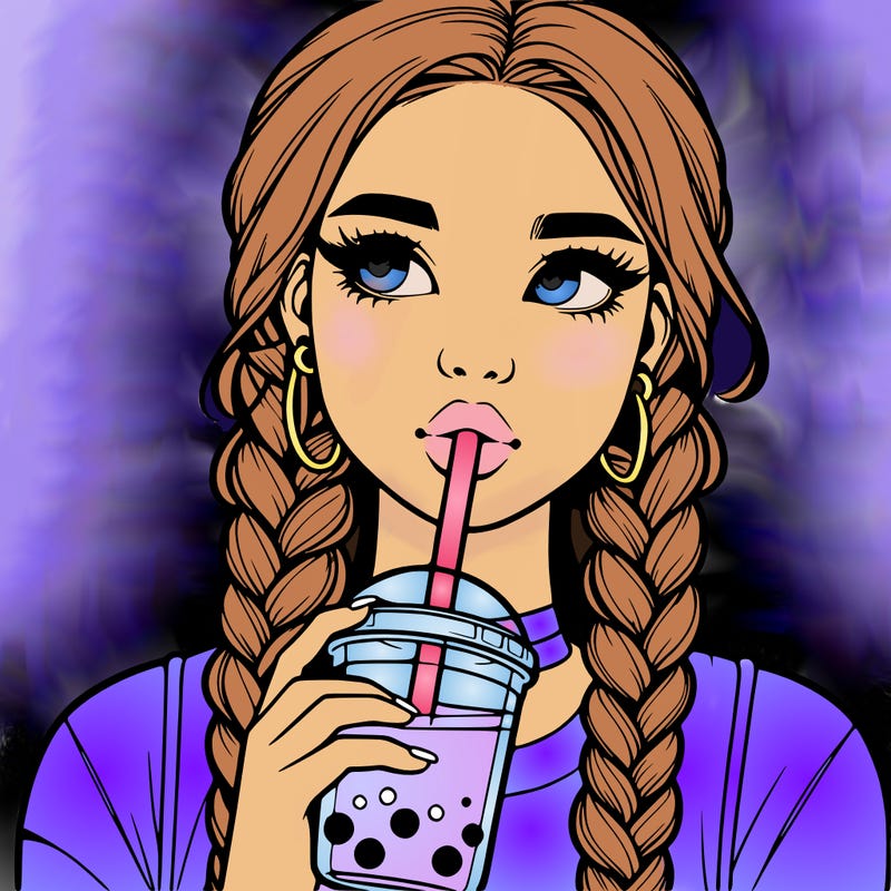 realistic girl with braided hair drinking boba