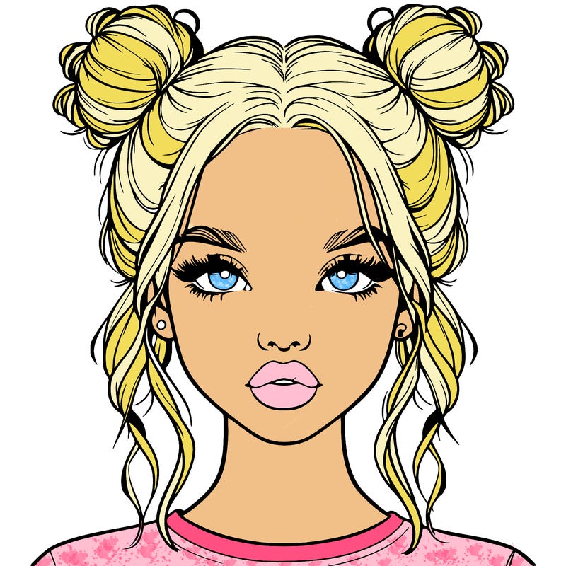 realistic girl with two buns in hair and lips