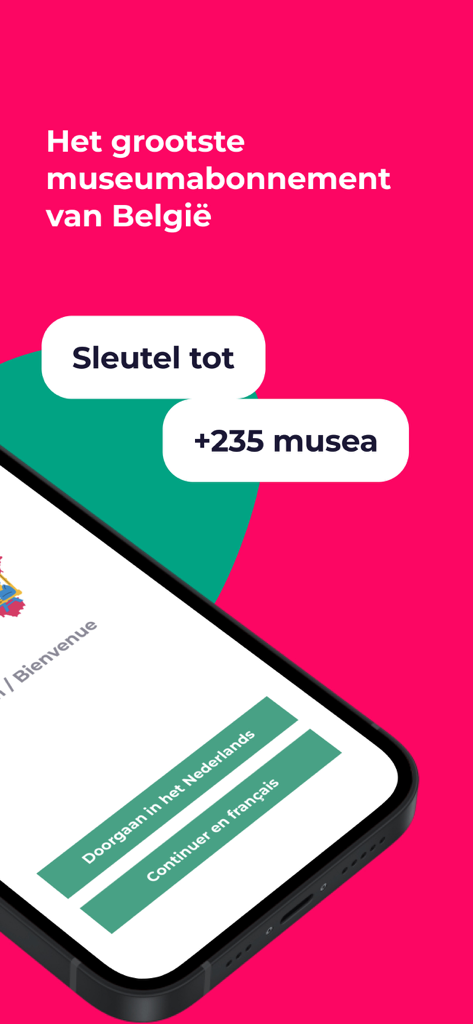 museumpas - Museumpas app welcome screen showing access to more than 235 museums in Belgium