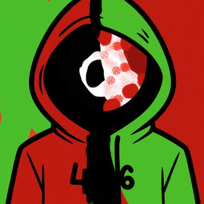 a person with non face waering a hoodie with a 456 symbol