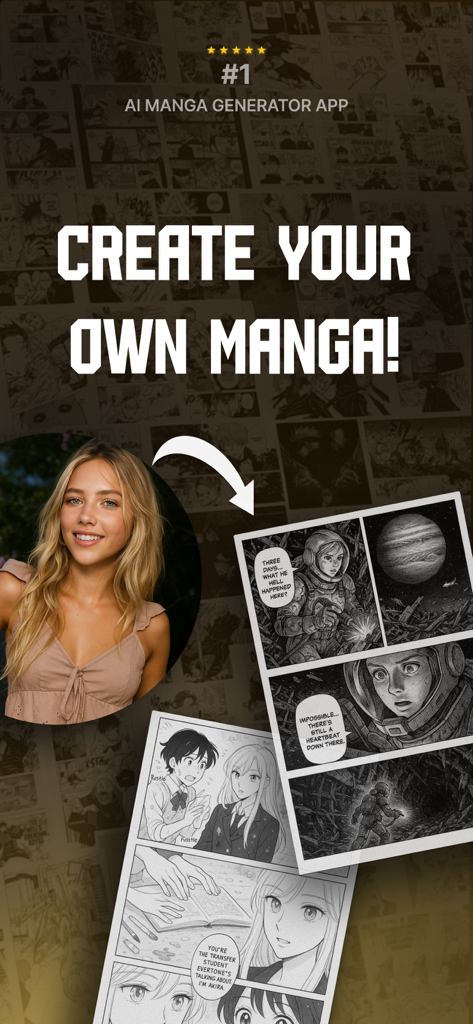 Turn Life into Manga: MangaMe - A portrait of a woman being transformed into professional manga panels using the MangaMe AI app.
