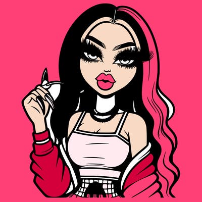 baddie with long nails,big lip,and baddie outfit