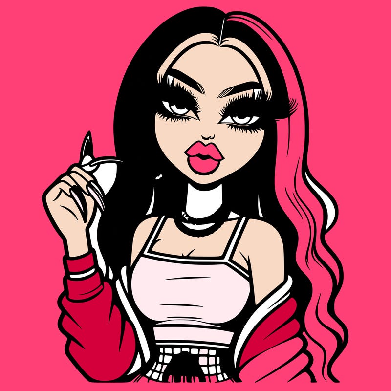 baddie with long nails,big lip,and baddie outfit