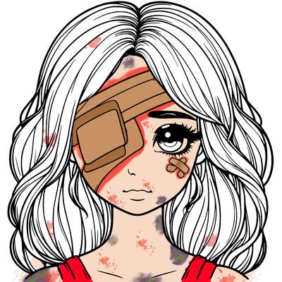 realistic girl with bandage over her eye