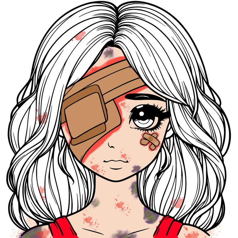 realistic girl with bandage over her eye