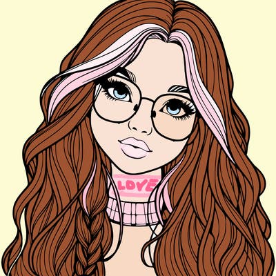 girl with long hair and freckles and glasses realistic