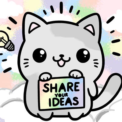 a cute cat saying share your ideas