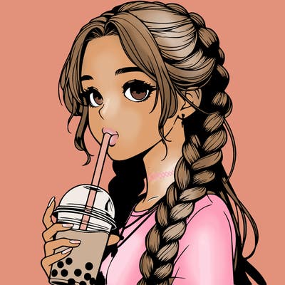 realistic girl with braided hair drinking boba