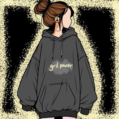 realistic girl with a oversized sweatshirt on and a bun