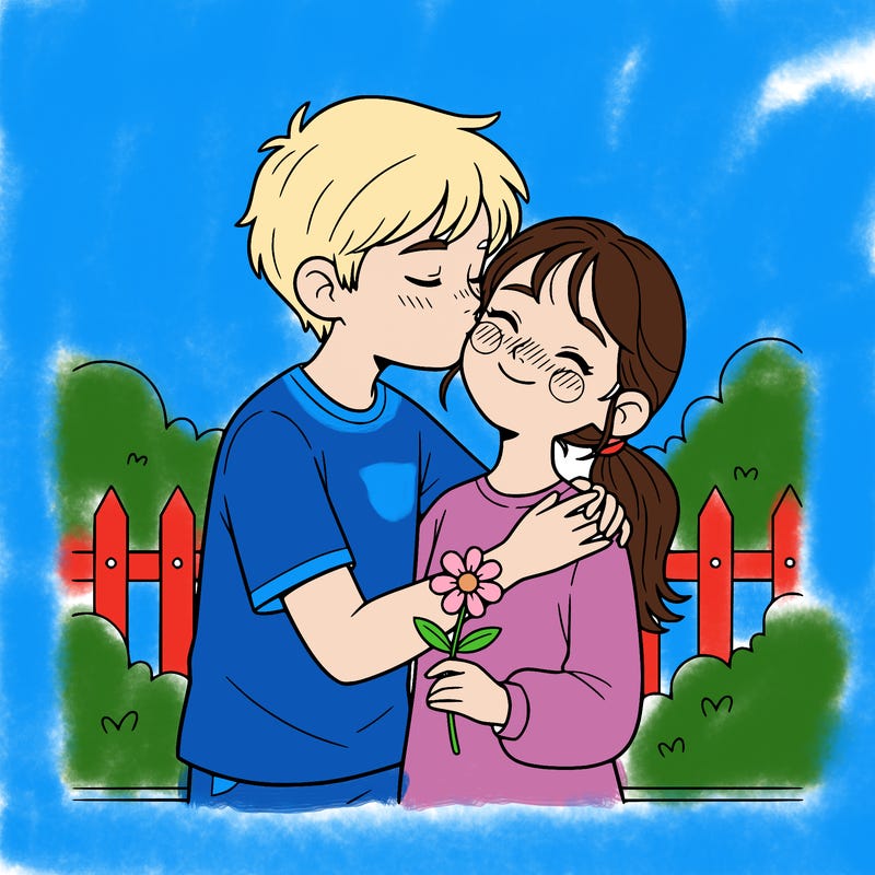 a boy kissed a blushing girl