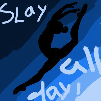 gymnast doing a leap in a leotard with a bent back leg