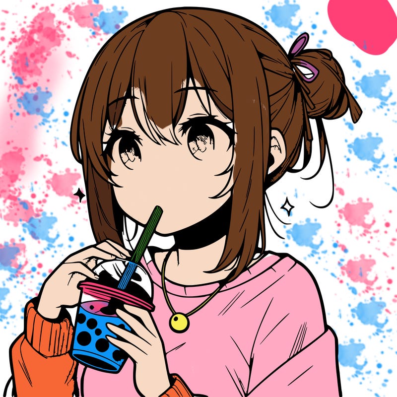 manga character drinking boba