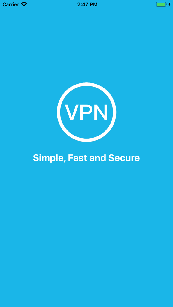 AwesomeVPN app splash screen with logo and tagline Simple Fast and Secure