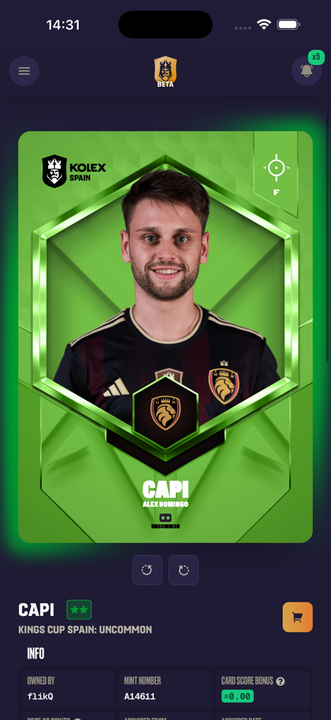 Kings League Fantasy - Digital trading card of player Capi in the Kings League Fantasy app interface