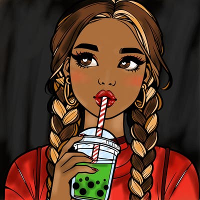 realistic girl with braided hair drinking boba