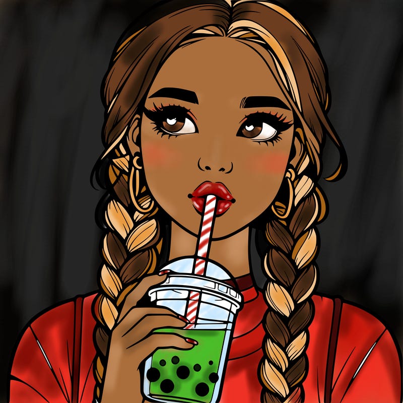realistic girl with braided hair drinking boba