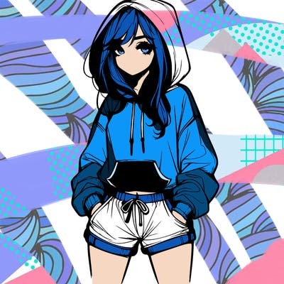 realistic girl in shorts and hoodie