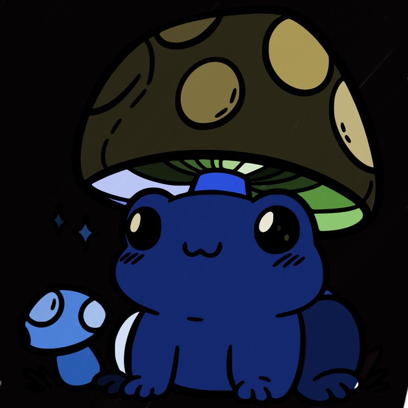 a cute frog with a mushroom hat