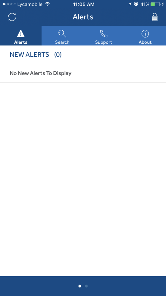 Schermata degli avvisi dell'app Medtronic CareLink Mobile che mostra nessun nuovo avviso del dispositivo cardiaco