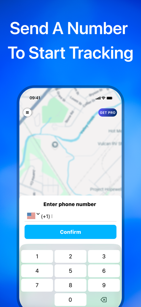 Interfaz que muestra cómo ingresar un número de teléfono para iniciar el rastreo GPS
