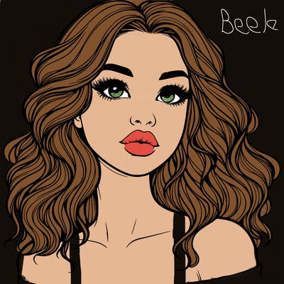 realistic girl with wavy hair and lips