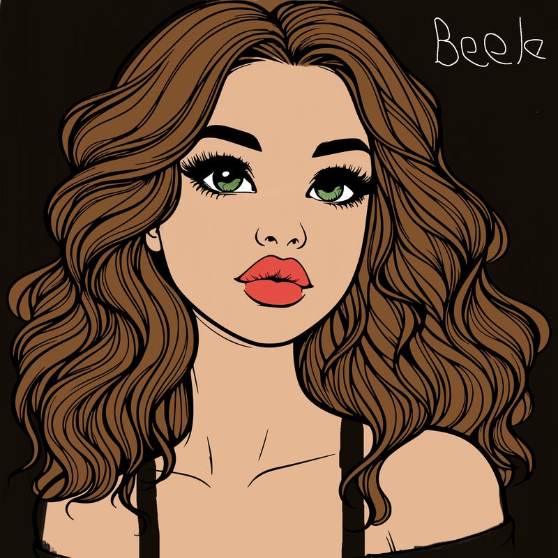 realistic girl with wavy hair and lips