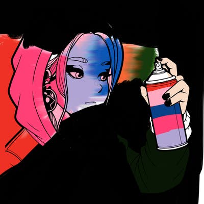 a realistic girl, spray painting