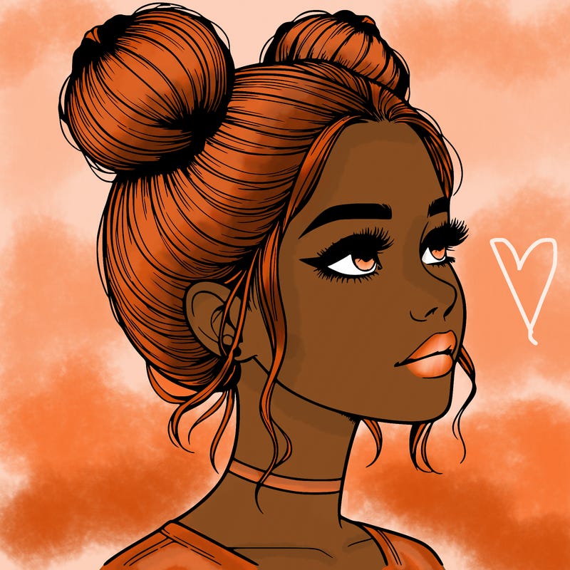 realistic girl with buns on the top of her head