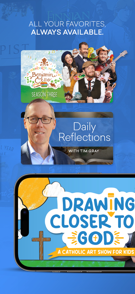 Formed - Formed app screenshot showcasing Catholic daily reflections and religious programs for children.