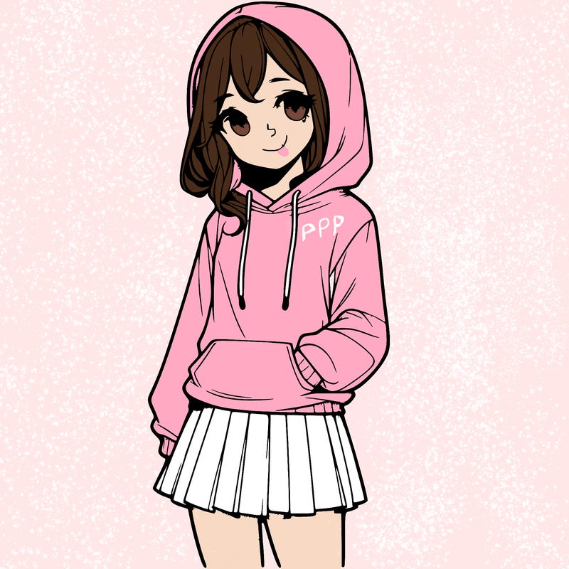 a realistic girl with a hoodie and a skirt
