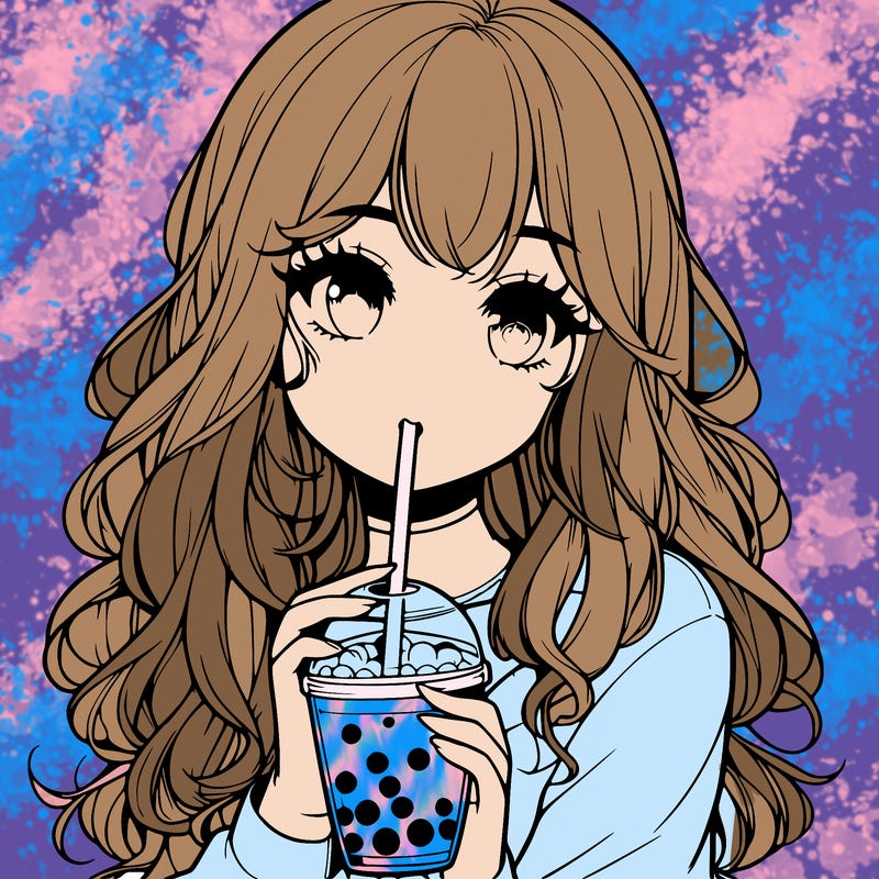 realistic girl drink a boba