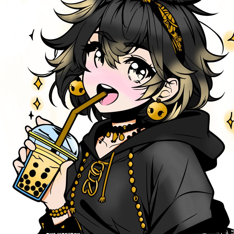 hot baddie anime girl drinking boba and biting the straw