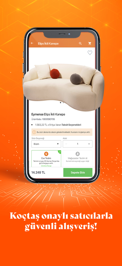 Koçtaş - Product page for a cream colored sofa on the Koctas mobile app