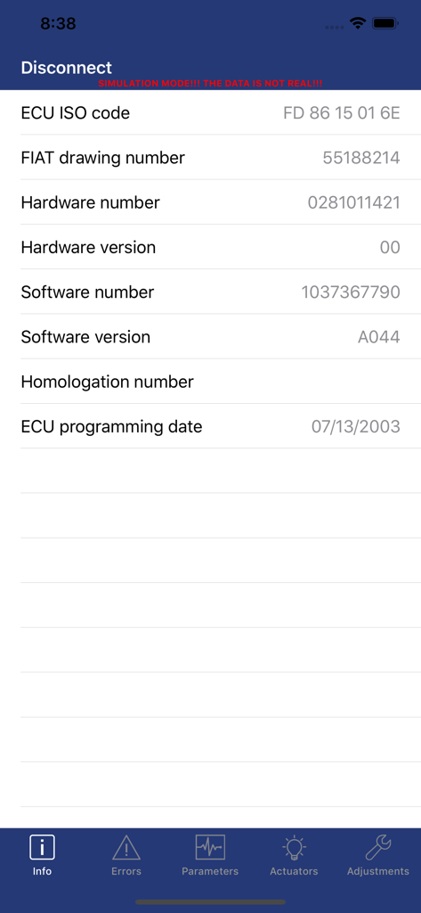 Multiecuscan app interface displaying ECU diagnostic data and vehicle hardware information