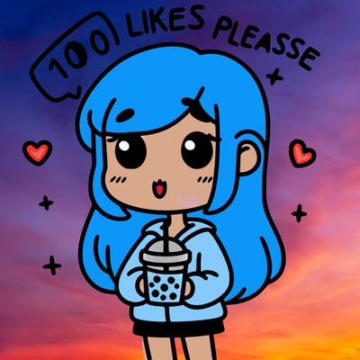 girl holding boba while saying 100 likes please