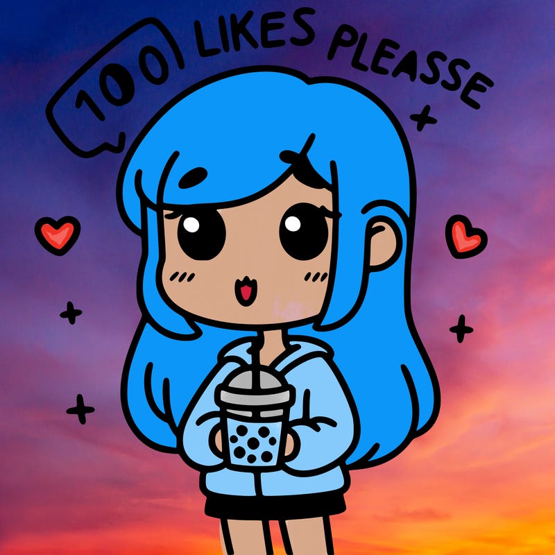 girl holding boba while saying 100 likes please