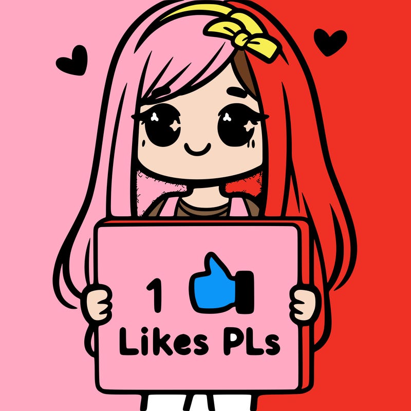 girl holding a sign saying 10 likes pls