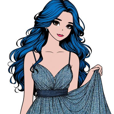 realistic girl in flowy silky prom dress