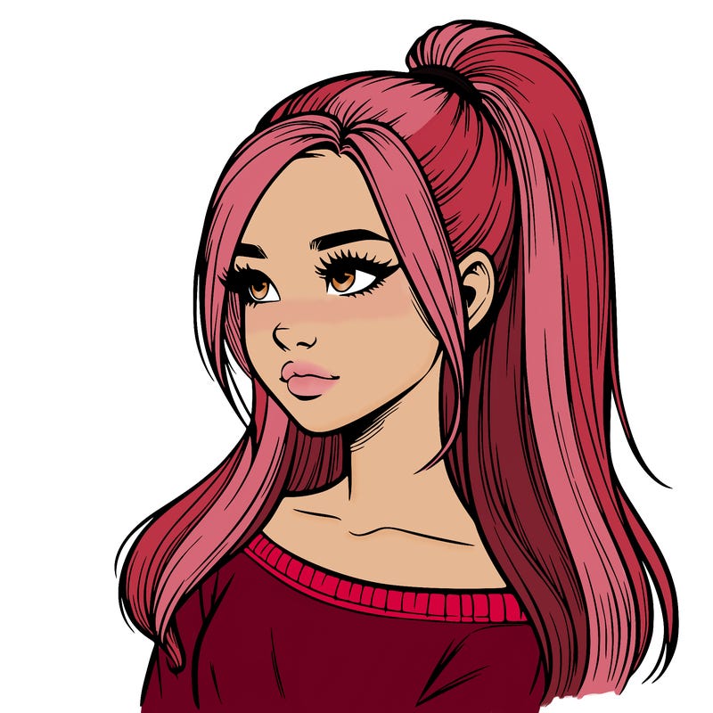 realistic girl with a high ponytail