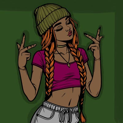 realistic teenage girl with braids and a beanie and crop top doing 🫶🏼
