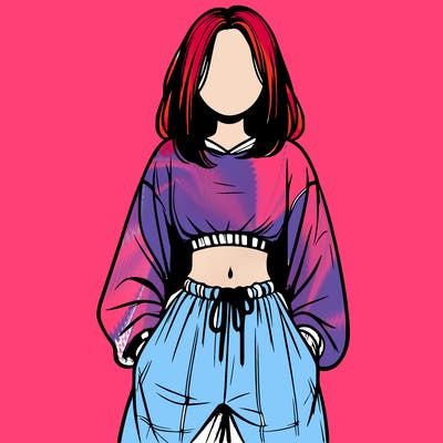 realistic girl faceless with baggy pants and a crop top