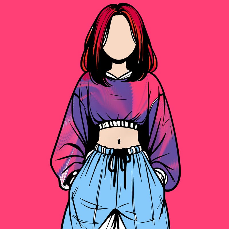 realistic girl faceless with baggy pants and a crop top